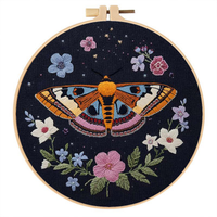 Kit de broderie Dragonfly Moon Phase pour débutants, kit de broderie à la main DIY avec cerceau, prêt à être expédié