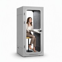 Cabine téléphonique acoustique de bureau pour 1 personne, insonorisée, avec système de ventilation, porte en verre, chaise de bureau incluse, éclairage LED moderne