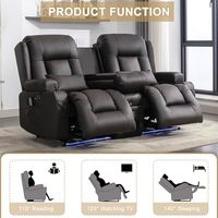 Sofá Reclinable Moderno de Dos Plazas en Cuero Sintético Marrón con Control Remoto, Luz Ambiental LED, Altavoces Bluetooth y Puertos USB para el Hogar