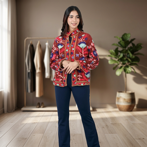 Hand Embroidered Animal Floral Suzani Winter <b>Jacket</b> Bohemian Artisan Coat Handmade Cotton Breathable Button Outerwear <b>for</b> <b>Women</b> - Product Image 3