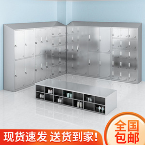 Stainless Steel <b>Lockers</b> 4 Door 2 Compartment Rust Resistant Workshop Storage <b>Cabinet</b> With Recessed Handle Push Pull Type - Product Image 4