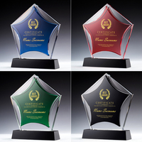 Trophée de logo personnalisé en gros d'usine Médaille de cristal étoile à cinq branches personnalisée fabriquée à la main en verre avec plaque gravée gratuite