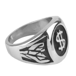 Mens Womens Heavy Stainless Steel Dollar Logo Finger Biker Ring
