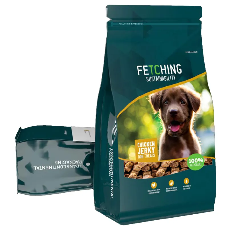 Bolsa de plástico con estampado de huecograbado de sellado fuerte, bolsa de golosinas para perros con cierre de cremallera, bolsa de embalaje de alimentos para perros personalizada