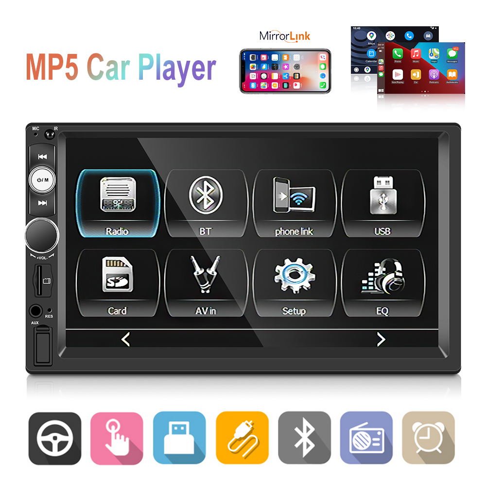 Podofo 2 Din 7'' MP5 Car Radio Carplay & Android Auto Touch Screen 7515B BT FM Receiver TF USB AUX with External Microphone