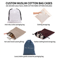 Sac de rangement pour vêtements en coton mousseline blanc respirant, imprimé sur mesure, avec cordon de serrage, pour abaya, hijab, emballage textile de luxe