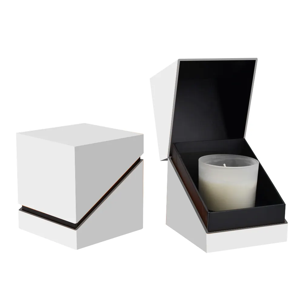 Tarro de vela con tapa y Caja con Logo, venta al por mayor, de cristal blanco reciclado de lujo con tarros y cajas de velas de regalo