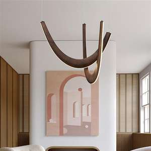 Lustre abat-jour en bois éclairage îlot de cuisine lampes suspendues en bois nordiques pour salle à manger - Product Image 2