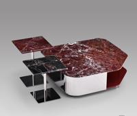 Mesa de centro de salón de acero inoxidable con tapa de mármol de diseño italiano de lujo minimalista