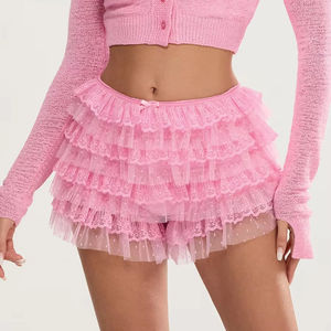 กางเกงขาสั้นลายลูกไม้สำหรับผู้หญิงกางเกงขาสั้นผ้ายืดแบบลำลองมีระบายสำหรับวันหยุดพักผ่อนชายหาดคลับ - Product Image 2