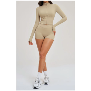 Dropshipping <b>Women</b> Yoga Activewear Set Stand Collar Full Zip <b>Jacket</b> Crossover Waist Butt Lift Leggings Gym Fitness Outfit - Product Image 3