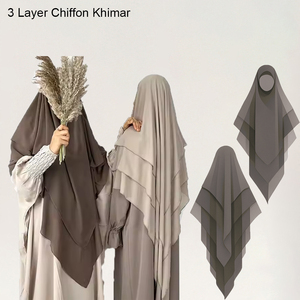 高级3层长雪纺Khimar批发伊斯兰服装普通祈祷围巾制造斋月开斋节土耳其Khimar - Product Image 1