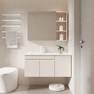 Simple <b>white</b> bathroom cabinet smart <b>mirror</b> cabinet hanging <b>white</b> cabinet body <b>white</b> washbasin - Product Image 1