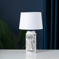 호텔 거실 장식 조명 얼룩말 책상 램프 화이트 린넨 커버 클래식 사이드 침대 테이블 램프