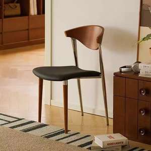 كرسي طعام كلاسيكي شمالي أثاث منزلي مصمم قياسي معدني + مع مسند ظهر بسيط - Product Image 1