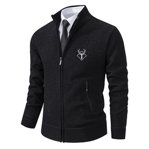 Cárdigan <span class=keywords><strong>de</strong></span> <span class=keywords><strong>punto</strong></span> informal <span class=keywords><strong>de</strong></span> invierno 2026 nuevo para <span class=keywords><strong>hombre</strong></span>, cuello mandarín, sin cierre, antiarrugas, manga larga, forro polar grueso, color liso - Product Image 3