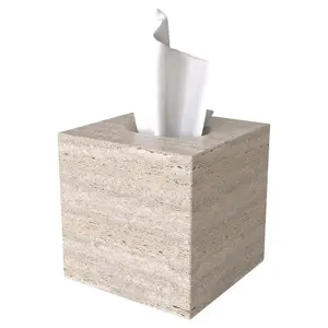Household Office Desktop Tissue Storage Napkin Holder Daily Necessities Marble Tissue Box Travertine Marble Tissue Holder