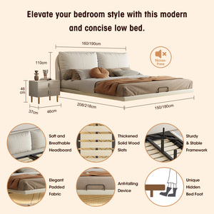 Nền tảng hiện đại LED Khung giường nổi với đầu giường Vải Nhung Màu Be đôi đầy đủ/Nữ Hoàng Kích thước cama bọc khung giường - Product Image 5