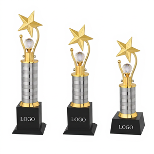 •High-quality star trophy Golden Finish Metal Trophy for Sports, Academic and Corporate Excellence Awards with black base. - Product Image 1