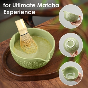High Quality Traditional Japanese-Style 4-Piece Matcha <b>Tea</b> <b>Set</b> Engraved-Patterned Bowls Bamboo-Handled Mixer <b>Tea</b> <b>Set</b> - Product Image 3