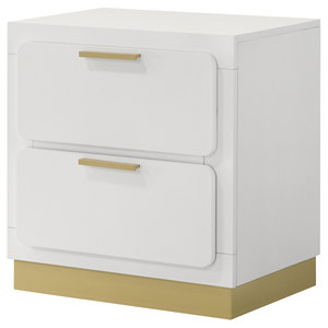 Sophia <b>White</b> 2-drawer Nightstand Modern <b>Bedside</b> Storage <b>Cabinet</b> with Gold Accents for Bedroom - Product Image 2
