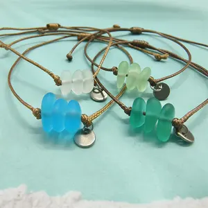 Zooying Beach Glass Bracelet Beach Glass Handcrafted Bead Bracelet Adjustable Bracelet