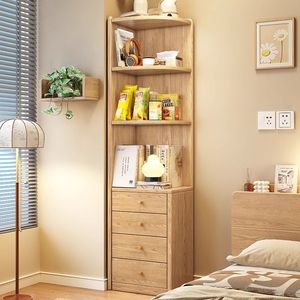 Corner Shelf <b>Storage</b> Cabinet Wood Living Room Bedroom Wall Shelves <b>With</b> <b>Drawers</b> Corner Unit - Product Image 3