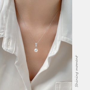 Collier en argent S925 avec perles rondes segmentées ondulées en tube incurvé, perles françaises et chaîne de clavicule de niche D8728 - Product Image 2