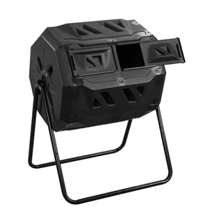 Compostador giratorio doble para exteriores de 43 galones/160 litros con soporte metálico, contenedor de compostaje rotatorio para jardín y granja con puerta negra - Product Image 3