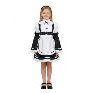 Abito da cameriera gotico bianco e nero con spalle scoperte, colletto a balze, fiocco decorativo, grembiule e fascia per capelli per feste e <span class=keywords><strong>cosplay</strong></span> da ragazza - Product Image 3