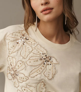 Sweat-shirt unisexe personnalisé 100% coton, col rond, en molleton French Terry, avec perles brodées, coupe ample, épaules tombantes, pour femme - Product Image 3