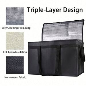 Nuevas bolsas cuadradas portátiles de 79L para entrega de pizza caliente, bolsas gruesas para entrega de alimentos en motocicleta, caja refrigeradora de aluminio para helados - Product Image 3