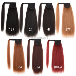 AliLeader 22 pollici Afro Kinky Yaki dritto Pony coda avvolgere la coda di cavallo resistente al calore capelli sintetici coda per donne nere - Product Image 5