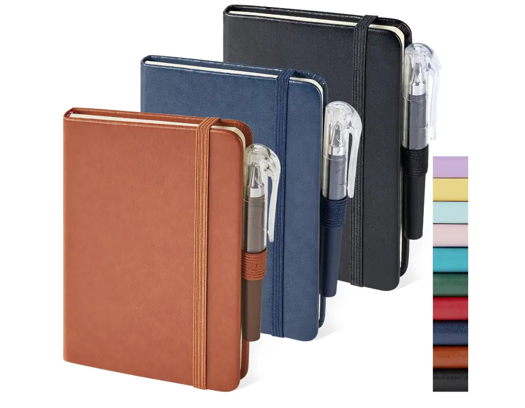 Caderno de bolso para tomar notas, mini caderno pequeno forrado de couro, com suporte para caneta, ideal para levar notas, em oferta