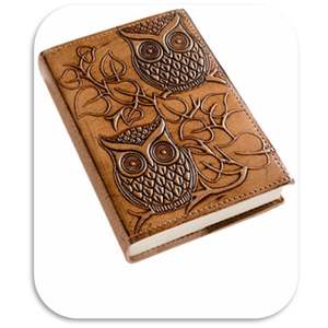 Hibou en relief en cuir véritable Journal fabriqué à la main bureau utilisation commerciale couverture rigide avec sangle fermeture fil à coudre reliure - Product Image 1