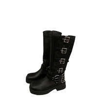 Vente en gros de nouvelles bottes d'hiver en cuir à semelle épaisse et à la mode pour femmes, bottes mi-hautes