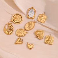 Accessoires vintage : Pendentifs géométriques tournesol et amour, breloques en acier inoxydable marguerites roses plaqué or 18 carats pour colliers et bracelets