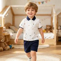 Ensemble de Vêtements Décontractés pour Garçons 2026 : T-shirts Polo Sportifs et Shorts en Coton Tricoté Texturé (2 Pièces)