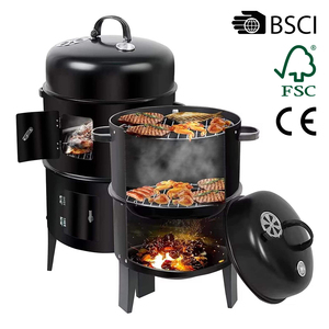 Fumoir vertical au charbon de bois 3-en-1 pour fêtes, jardins et barbecues, avec thermomètre intégré et aération - Product Image 1