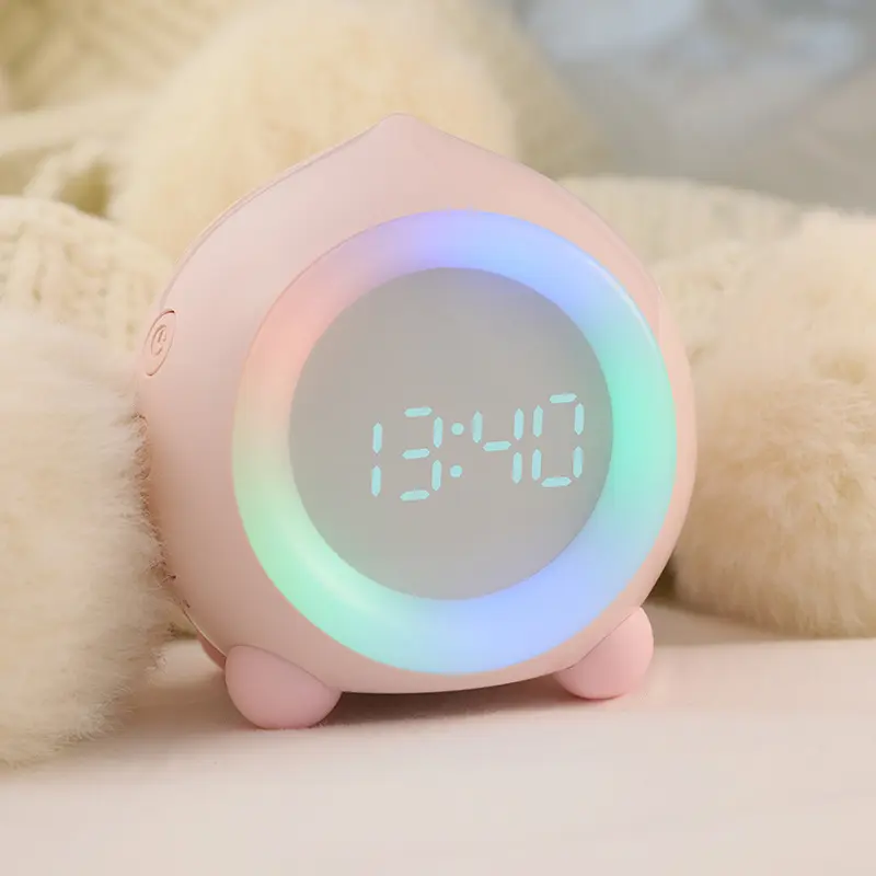 LED 7 Colour Changing Digital Alarm Clock Night Light Children Kids Cube Desk Table Clock With Snooze Function