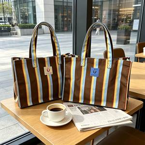 Bolsa de Mano de Algodón con Rayas Verticales Multicolores Retro, Bolsas de Playa de Gran Capacidad, Bolsas de Compras para el Trabajo Diario y Viajes, para Actividades al Aire Libre - Product Image 6