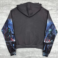 Hoodies en coton surdimensionnés et épais sur mesure, en molleton bouclette, à fermeture éclair, coupe courte, imprimés, effet délavé à l'acide