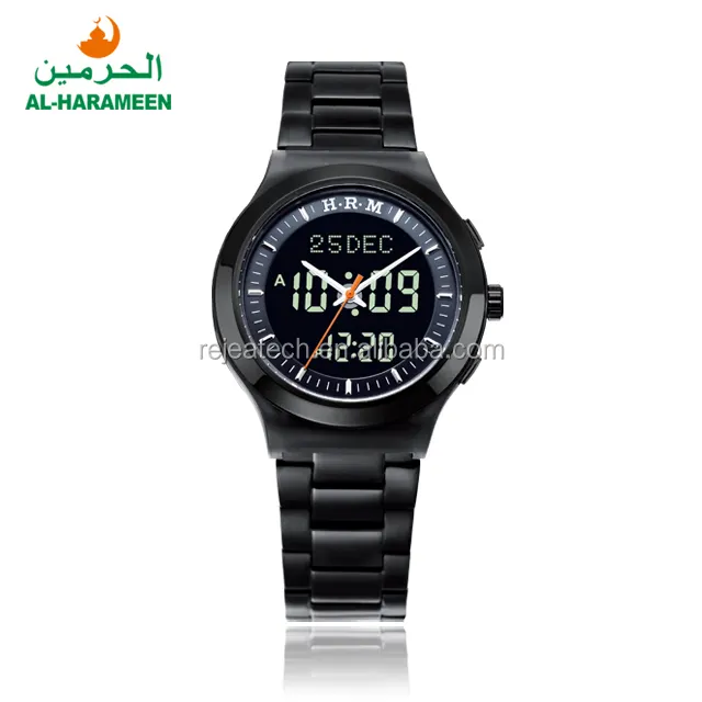Fabrik HA-6106 Edelstahl Metall muslimische Gebetsarmbanduhr für Mann AL HARAMEEN Mehrfunktions-Islamische Azan-Moschee-Uhr