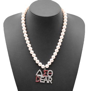 Promotionele Griekse Delta Sigma Theta Inspiratie Hanger Maken Rode En Witte Toon Dst Lieve Parel Choker Dame Ketting - Product Image 1