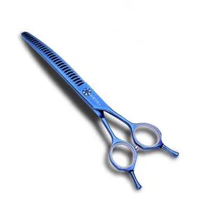 Japanese pet grooming scissors blue coated bent curved chunker 7.0 inch curved chunker for dog grooming shears