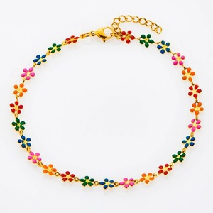 Tobillera <span class=keywords><strong>de</strong></span> Acero Inoxidable para Mujer, Hecha a Mano, <span class=keywords><strong>con</strong></span> Esmaltes Coloridos y Cadena <span class=keywords><strong>de</strong></span> Margaritas, Diseño <span class=keywords><strong>de</strong></span> <span class=keywords><strong>Flores</strong></span> Pequeñas - Product Image 5