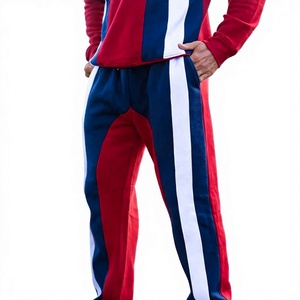 Ensemble de survêtement décontracté pour homme, rouge, bleu et blanc, à blocs de couleur, manches longues, col rond, avec poches latérales, pour le printemps - Product Image 4