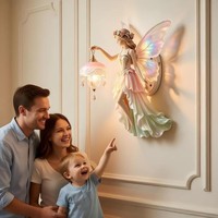 Lampe murale 3D en résine, veilleuse, statue d'elfe à ailes de papillon, applique murale, pendentif en cristal, décoration artistique artisanale pour chambre d'enfant et maison