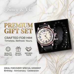 Orologio da Polso da <span class=keywords><strong>Uomo</strong></span> all'Ingrosso con Cinturino in Pelle e Cassa in Lega, Set Regalo Promozionale di Moda per <span class=keywords><strong>Uomo</strong></span> con Bracciale a Perline - Product Image 4