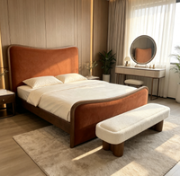 Cadre de lit réglable en velours de luxe moderne avec tête de lit incurvée et moelleuse, en bois massif écologique, taille Queen/King